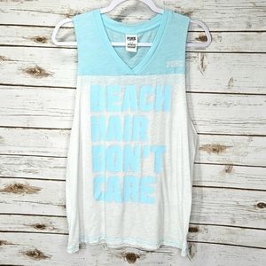 Pink Victoria Secret Sleeveless Graphic Shirt Beach Hair Don't Care Size Small